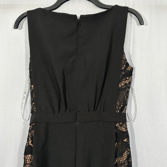 NWT $268 Kay Unger‎ [ 4 ] Belted Crepe Lace-Side Gown in Black Tan - Picture 11 of 15